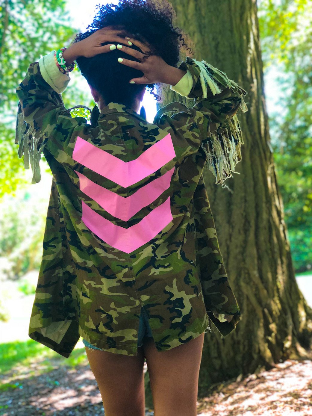Camouflage Fringe Jacket- Pink Chevrons