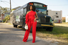 Load image into Gallery viewer, Never a Cold Shoulder Jumpsuit- Red
